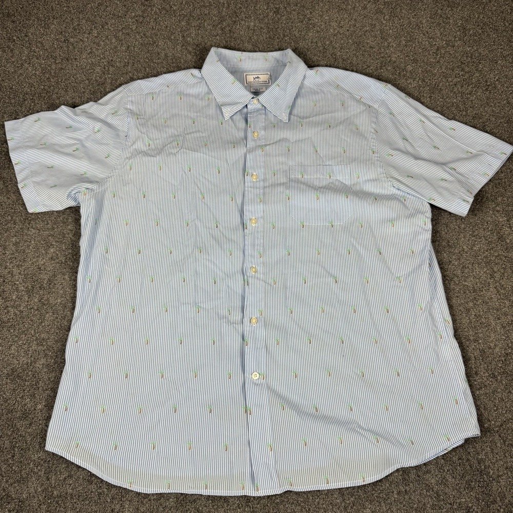 Southern Tide Trim Fit Button Down Men's Palm Tree Short Sleeve Shirt Size XL - Picture 2 of 7